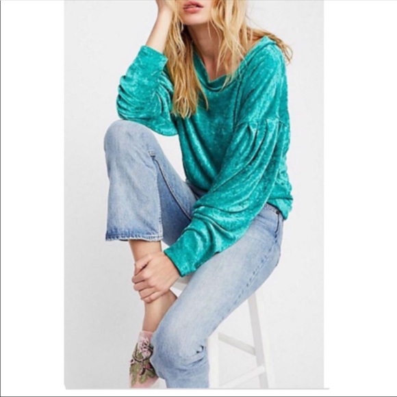 Free People Green Velvet Top - Picture 2 of 8